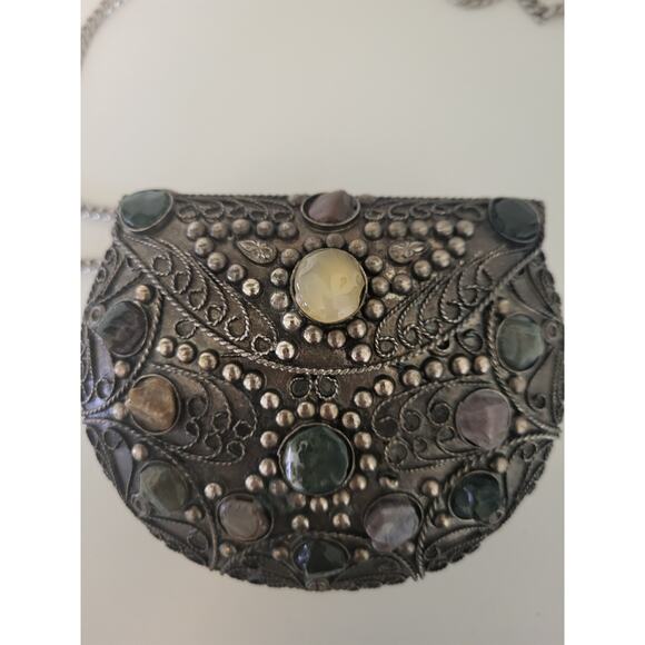 Sajai Handbags - Vintage Sajai MM34 Metal Welded Studded Agate Stones Purse Unique SAJ A1 NEW